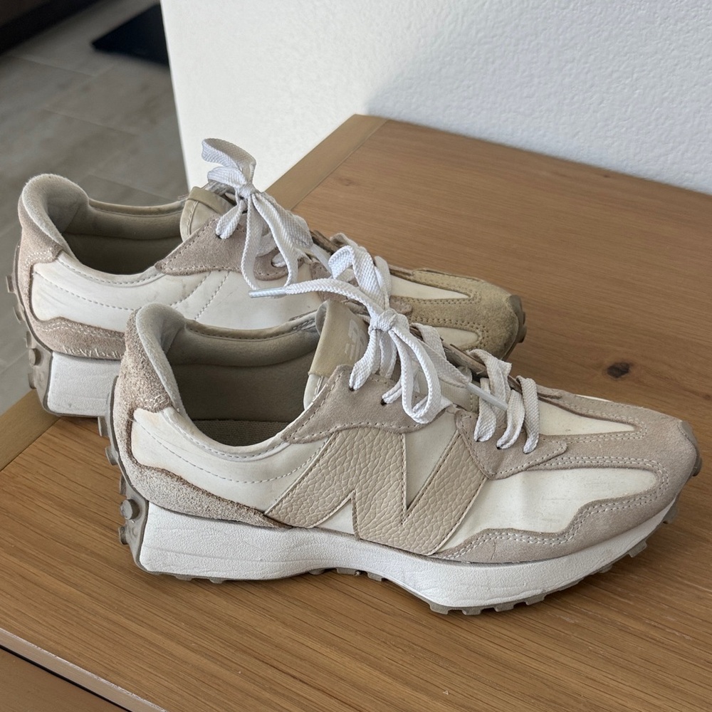 New Balance Women's Beige and White Sneakers